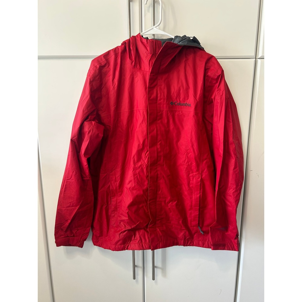 Columbia Omni-Tech Waterproof Rain Jacket Mens Medium Red Hooded Shell